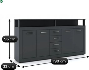 BLAGO komód 190 cm – antracit