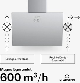 Klarstein Silver Lining 60, páraelszívó, 60 cm, 600 m³/ó, A energiahatékonysági osztály, nemesacél