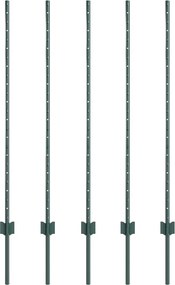 vidaXL Kerítésoszlop 5 pcs Zöld 120 cm Acél