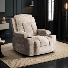 Elektromosan Vezérelhető Masszázsfunkciós Relaxfotel Bézs Szövet Kárpittal. BOX 2