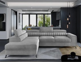 Szürke bársony kinyitható-tárolóhelyes sarokkanapé (bal oldali-L alakú) Laurence – ELTAP