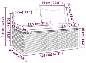 2 db fekete polyrattan kerti középső kanapé párnákkal