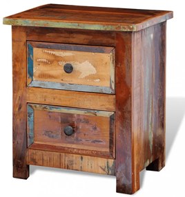 kétfiókos tömör újrahasznosított fa éjjeliszekrény