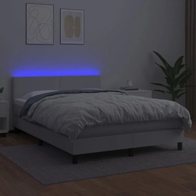 fehér műbőr rugós ágy matraccal és LED-del 140x190 cm