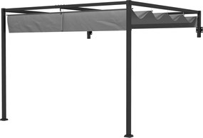 Outsunny Pergola Pavilon 3x4m Visszahúzható Tetővel és Folyóka Lyukakkal, Acél és Poliészter Kertipavilon Sárral és Csatlakozókkal, Sötétszürke | Aoso