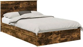 vidaXL Tárolós Ágy fejtámlával Füstölt tölgy 120 x 200 cm Faanyag