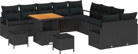 vidaXL Kerti Kanapé Szett párnával 13 pcs Fekete polirattan