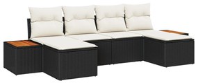 6 darabos kerti kanapé szett párnával Fekete Poly Rattan Akácia