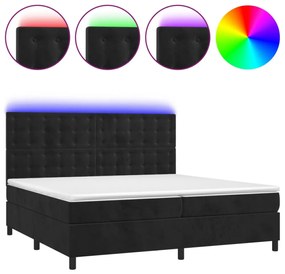 fekete bársony rugós és LED-es ágy matraccal 200x200 cm