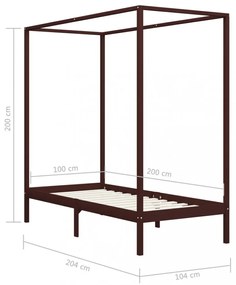sötétbarna tömör fenyőfa baldachinos ágykeret 100 x 200 cm