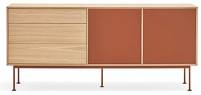 Yoko téglavörös komód tölgyfa dekorral, szélesség 180 cm - Teulat