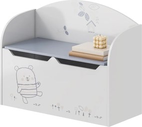 Játéktároló láda tárhellyel, fehér, BEAR