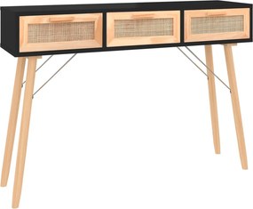 vidaXL fekete tömör fenyő és természetes rattan kisasztal 105x30x75 cm
