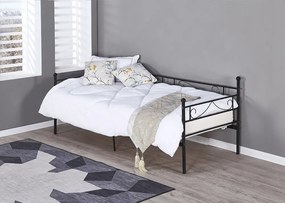 Fém kanapé - egyszemélyes ágy, fekete, 90x200, ROZALI