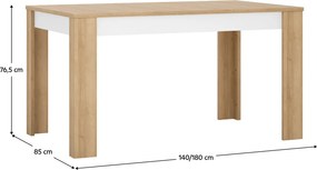 Étkezőasztal LYOT03, nyitható, tölgy riviera/fehér extra magasfényű, 140-180x85 cm, LEONARDO