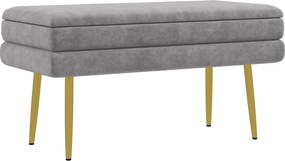 HOMCOM Tároló Pad, Ágy Végi Pad, Tároló Láda Velúr Üléssel és Acél Lábakkal, 79,5 x 37,5 x 43 cm, Szürke és Arany | Aosom