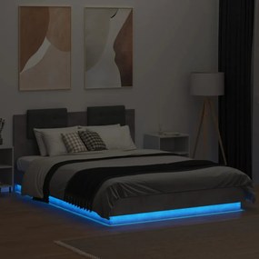 betonszürke ágykeret fejtámlával és LED-világítással 140x200 cm
