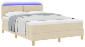 Boxspring Ágy Matrac &amp; LED Krém 140x200 cm Szövet