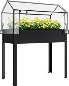 Outsunny Emelt Kertészet Ültetőágy Fedéllel, Magas Fűszer Ültető Drainázslyukakkal, Fém Ültetődoboz, Időjárásálló Zöldségágy, Kert, Terasz, 100 x 48 x