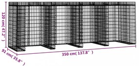 horganyzott vas gabionkosár szemeteskukához 350 x 91 x 120 cm