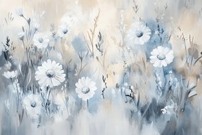 Fotótapéta Flizelina Kert Rét Kék Fehér Margaréta Virágok 416x290 ragasztó