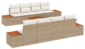 9 részes Kerti Sofa Szett Párnákkal Bézs Poli Rattan Akáciából