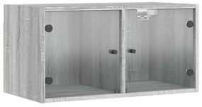 2 db szürke sonoma faliszekrény üvegajtókkal 68,5 x 37 x 35 cm