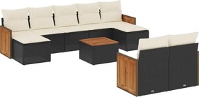 vidaXL 10 részes fekete polyrattan kerti ülőgarnitúra párnákkal