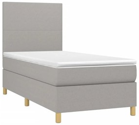 világosszürke szövet rugós és LED-es ágy matraccal 80 x 200 cm
