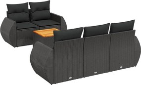vidaXL 6 részes fekete polyrattan kerti ülőgarnitúra párnákkal