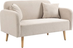 HOMCOM 2 személyes kanapé, 2 párnás, párnázott loveseat, velúr hatású kárpitozott kanapé, karfás, nappaliba, hálószobába, 130 x 70 x 80 cm, krém | Aos