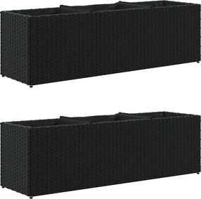 vidaXL 2 db fekete polyrattan kerti ültetőláda 3 cseréppel 105x30x32cm