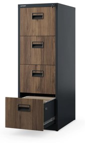 Fém irattartó szekrény, 4 fiókos SARA V4, 460 x 1320 x 620 mm, Eco Design: antracit/ dió