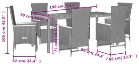 7 részes fekete polyrattan kerti étkezőgarnitúra párnával