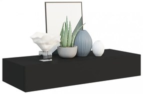 fekete MDF falra szerelhető fiókos polc 60 x 23,5 x 10 cm