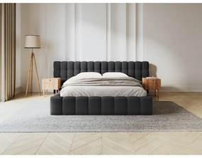 Fekete kárpitozott ágyneműtartós franciaágy ágyráccsal 180x200 cm Mamaia – Micadoni Home
