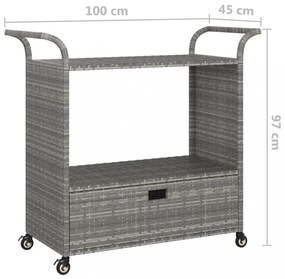 szürke polyrattan bárkocsi fiókkal 100 x 45 x 97 cm