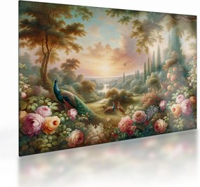 Üveg kép - Pávák a kertben (70x50 cm)