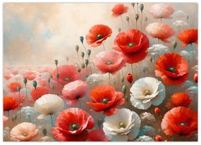 Üveg kép - Pipacsok festménye (70x50 cm)