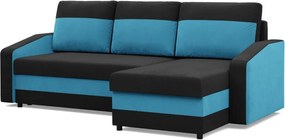 Hewlet sarokkanapé, 2 ágyneműtartóval, szövet anyag, univerzális oldal, bonell töltet, fekete - kék