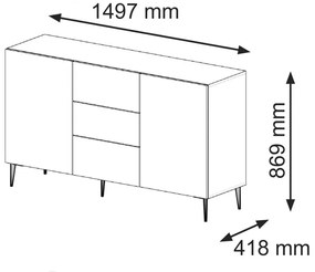 KOMÓD FEKETE SZÍNBEN, FEKETE LÁBBAL. 150 CM. RAVENNA B 2D3S