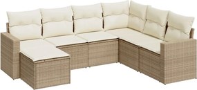 vidaXL 7 részes bézs polyrattan kerti ülőgarnitúra párnákkal