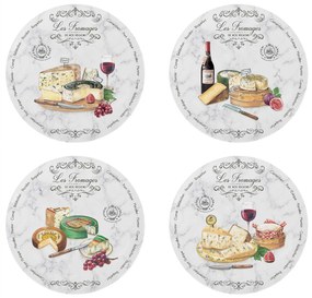 Porcelán vintage sajt mintás desszertes tányér szett 4db-os Les Fromages
