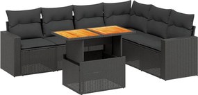 vidaXL 7 részes fekete polyrattan kerti ülőgarnitúra párnával