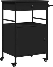 vidaXL fekete szerelt fa zsúrkocsi 56 x 43 x 89,5 cm