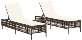 2 db barna polyrattan napozóágy asztallal