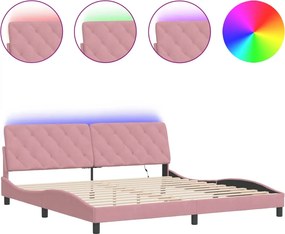 vidaXL rózsaszín bársony ágykeret LED-ekkel matrac nélkül 200 x 200 cm