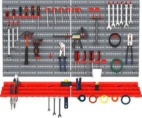 DURHAND Szerszám Pegboard Fali Polc 54 db Szerszámtartó Szerszám Készlet PP Szürke+Piros 95,5 x 23 x 53,5 cm | Aosom