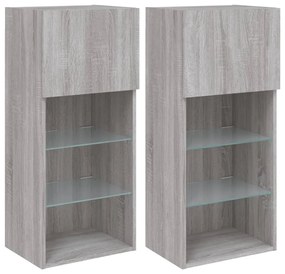 2 db szürke sonoma színű TV-szekrény LED-ekkel 40,5x30x90 cm