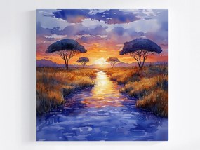 Canvas Vászonkép Naplemente Afrika Szavanna Folyó Természet 40x40
